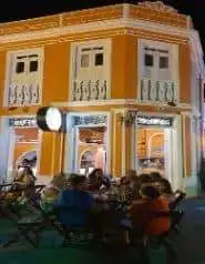 Style houses with balconies in Canavieiras, Bahia, Brazil.