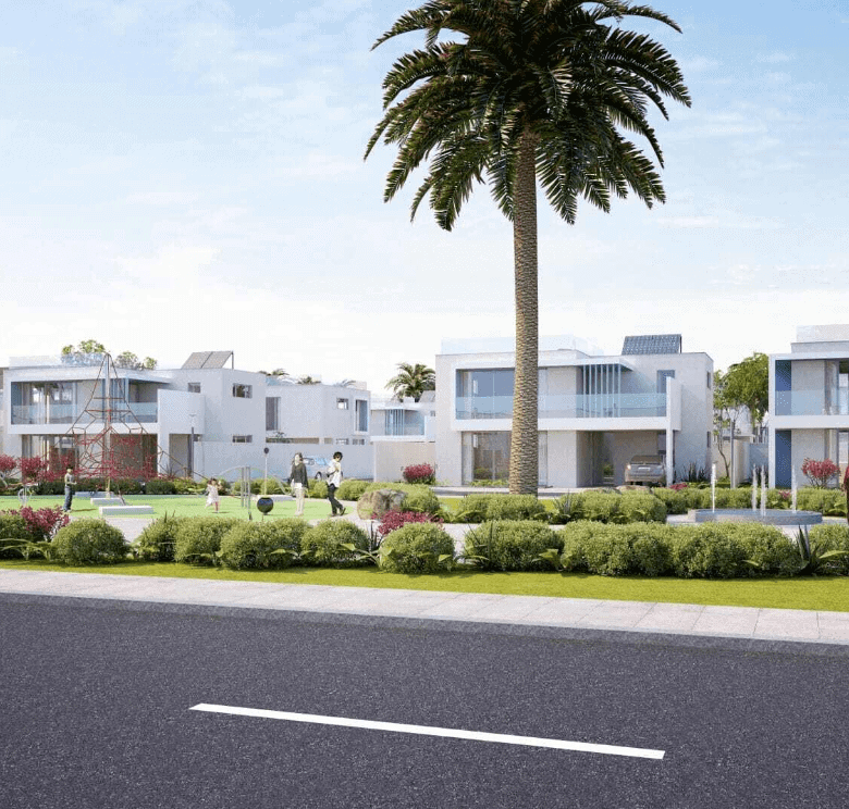 Contemporary houses with lush landscaping in Gwadar Pakistan.
