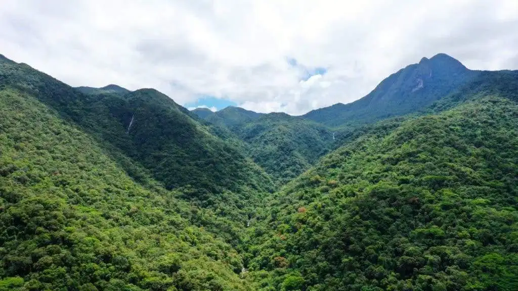 Beautiful lush green mountain landscape in Pedra Branca do Araraquara, Brazil.