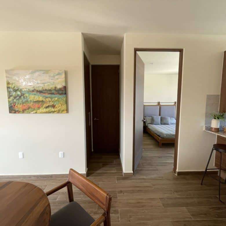 Bright interior of a stylish rooftop home with two bedrooms in San Miguel de Allende. Perfect for co.