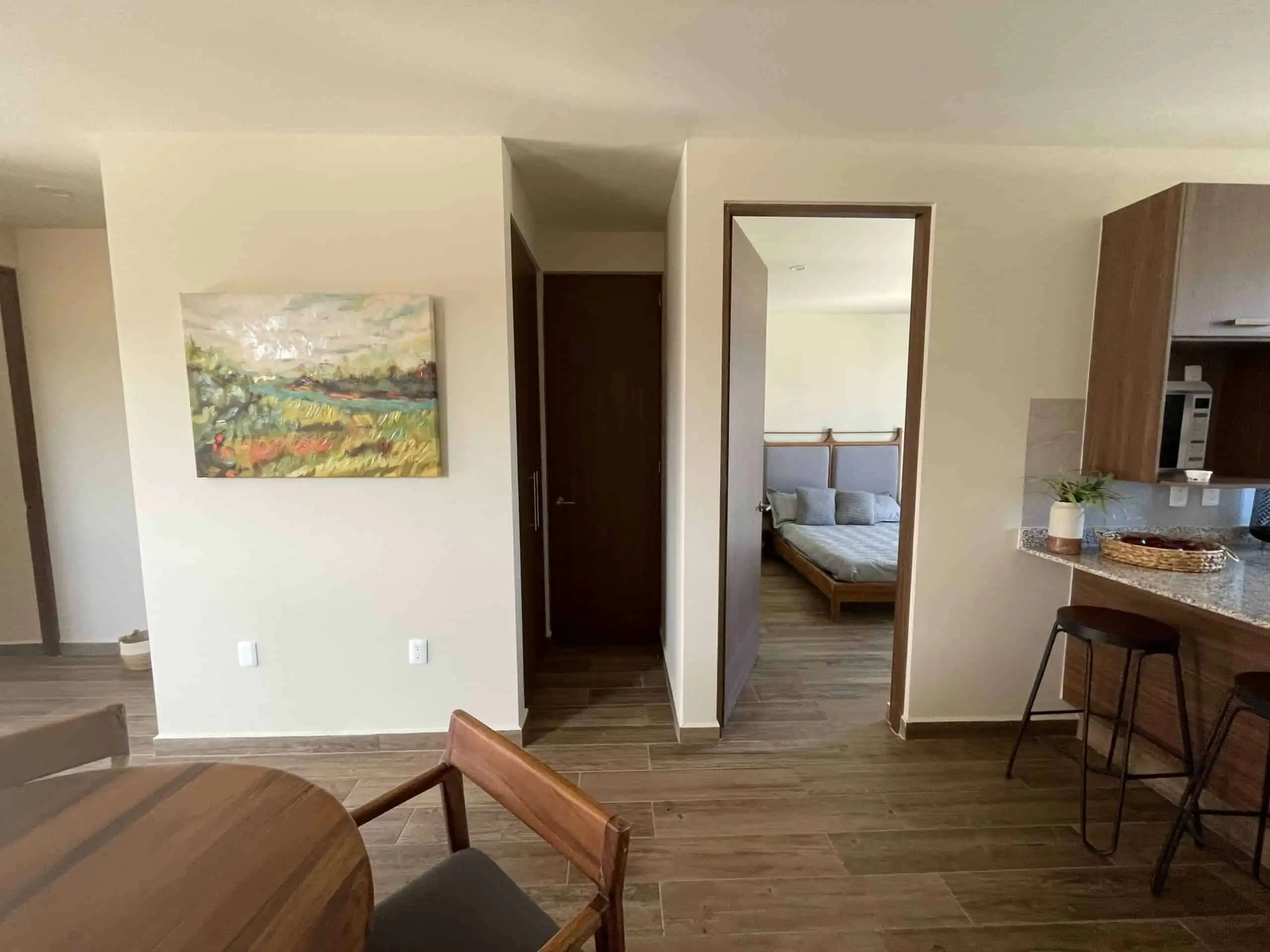 Bright interior of a stylish rooftop home with two bedrooms in San Miguel de Allende. Perfect for co.