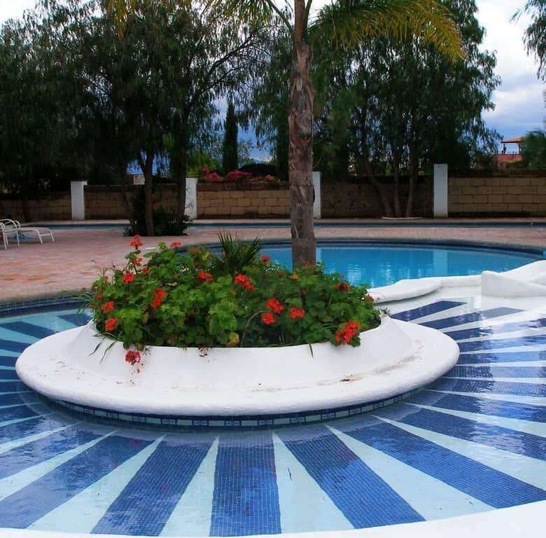 Beautiful pool area of a lakeside estate in Rancho Los Labradores, San Miguel de Allende.