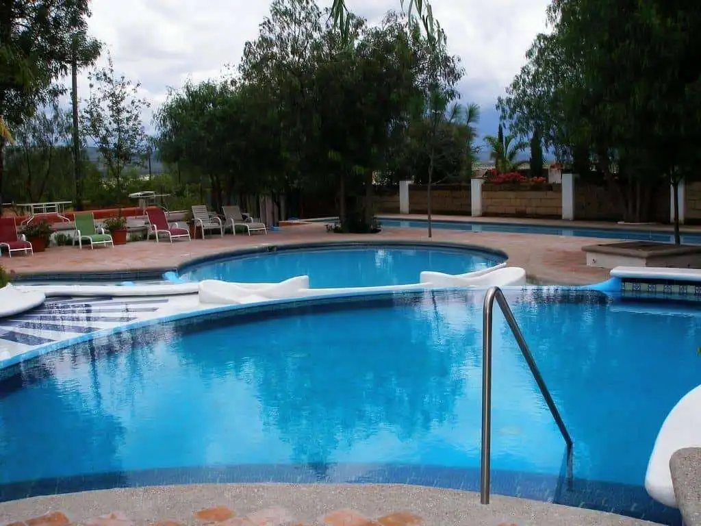 Lakeside pool at luxury estate in Rancho Los Labradores, San Miguel de Allende.