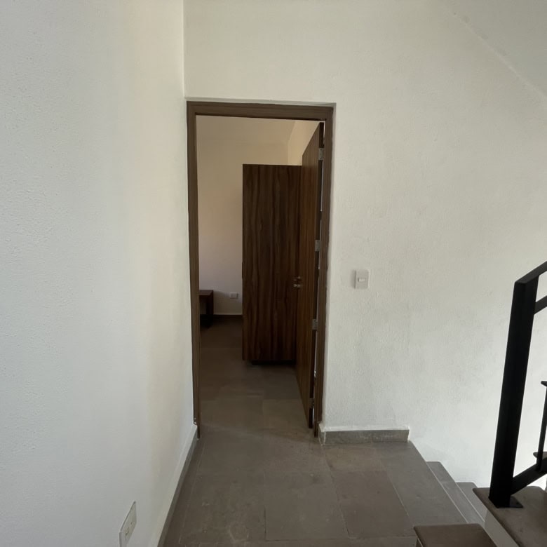 Interior staircase and doorway in a modern home setting.