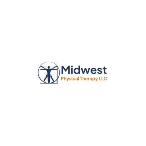 Logo of Midwest Physical Therapy LLC featuring a human figure in a Vitruvian pose within a circle.