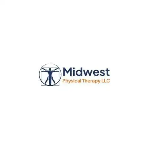 Logo of Midwest Physical Therapy LLC featuring a human figure in a Vitruvian pose within a circle.