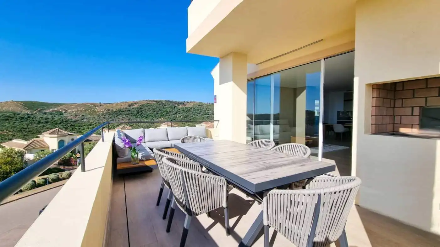 Elegant outdoor terrace with panoramic sea views and modern furniture. Perfect for relaxing and ente.