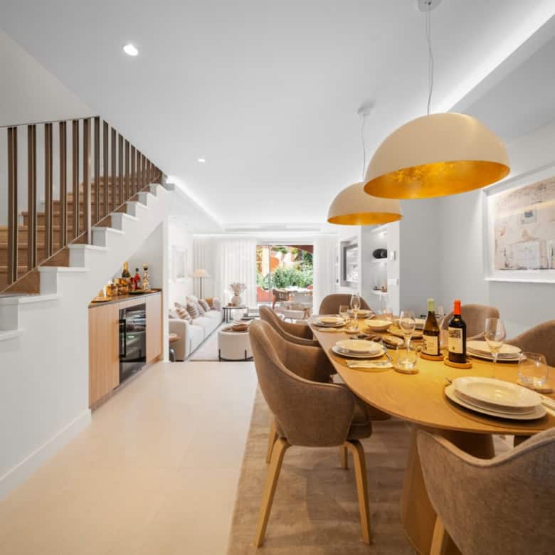 Modern interior of a luxury turnkey townhouse in El Palmeral, Nueva Andalucía, featuring a stylish d.