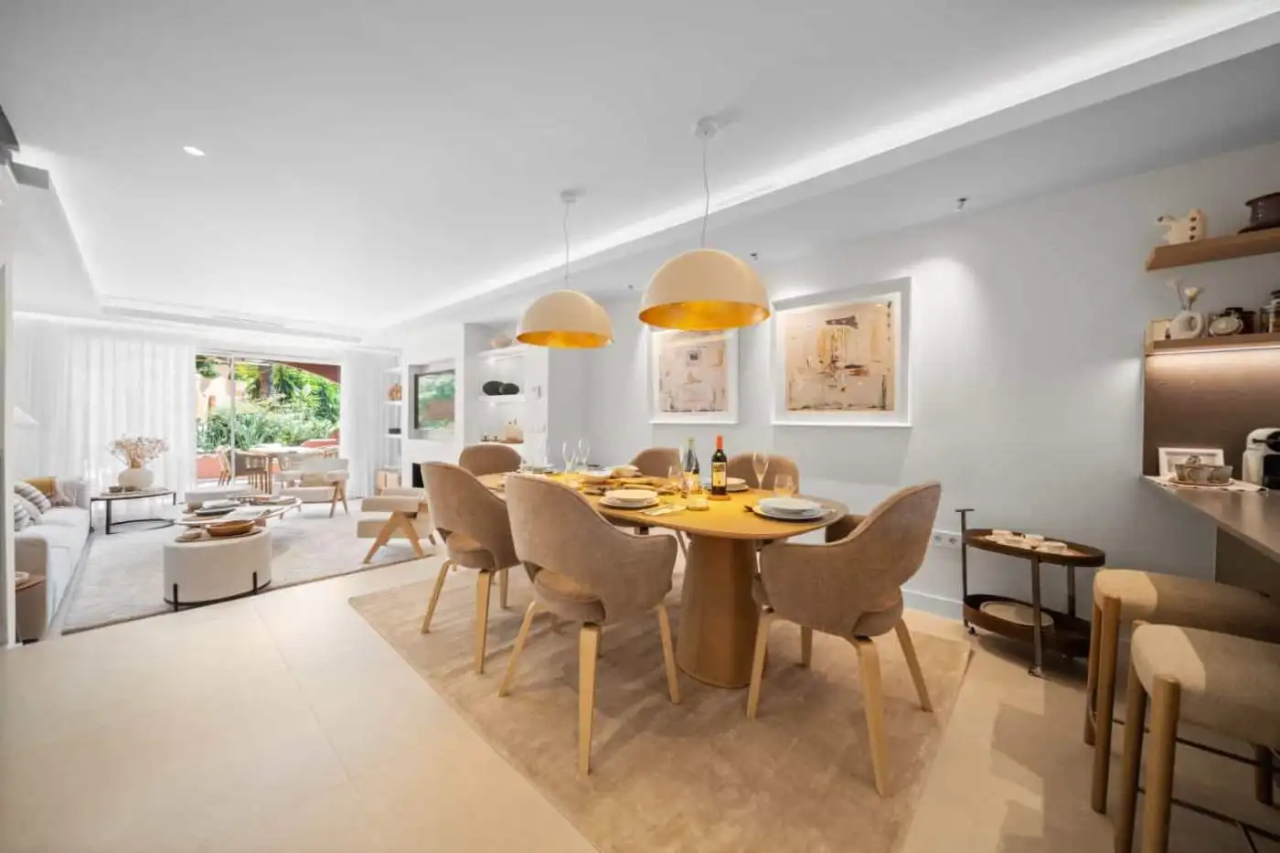 Modern interior of a luxury turnkey townhouse in El Palmeral, Nueva Andalucía, showcasing elegant de.
