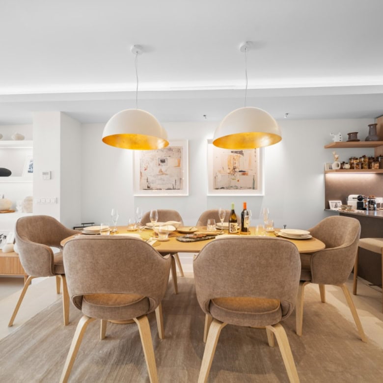 Spacious interior of a luxury turnkey townhouse featuring a contemporary dining area in El Palmeral,.
