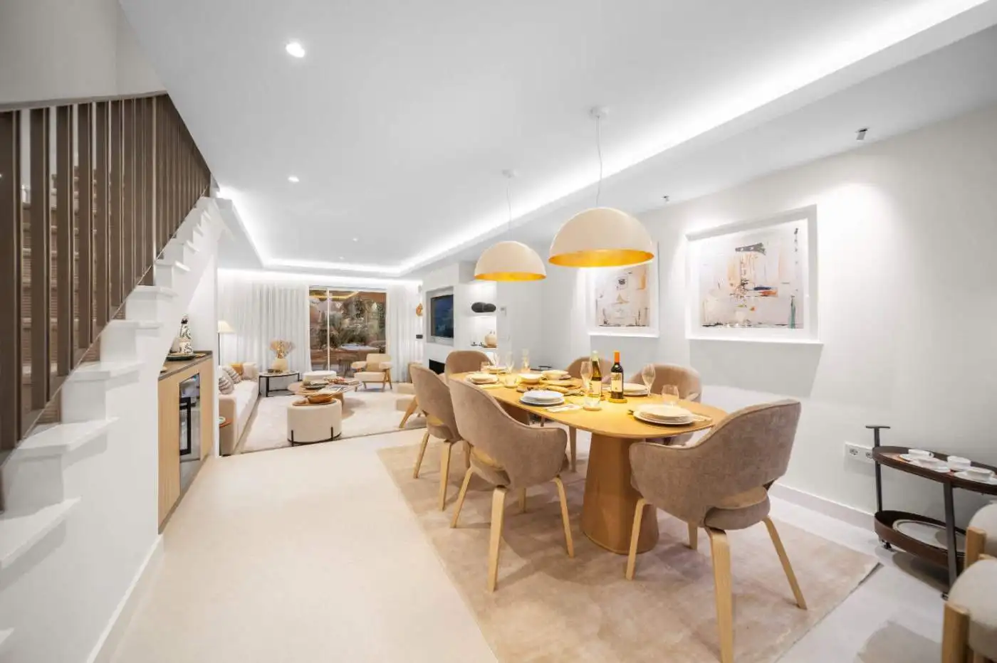 Modern dining room in luxury townhouse in El Palmeral, Nueva Andalucía. Bright, stylish, and ready f.
