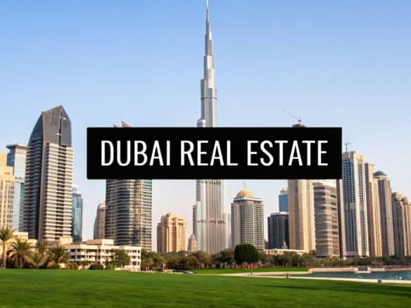 Dubai skyline featuring the Burj Khalifa and modern skyscrapers.