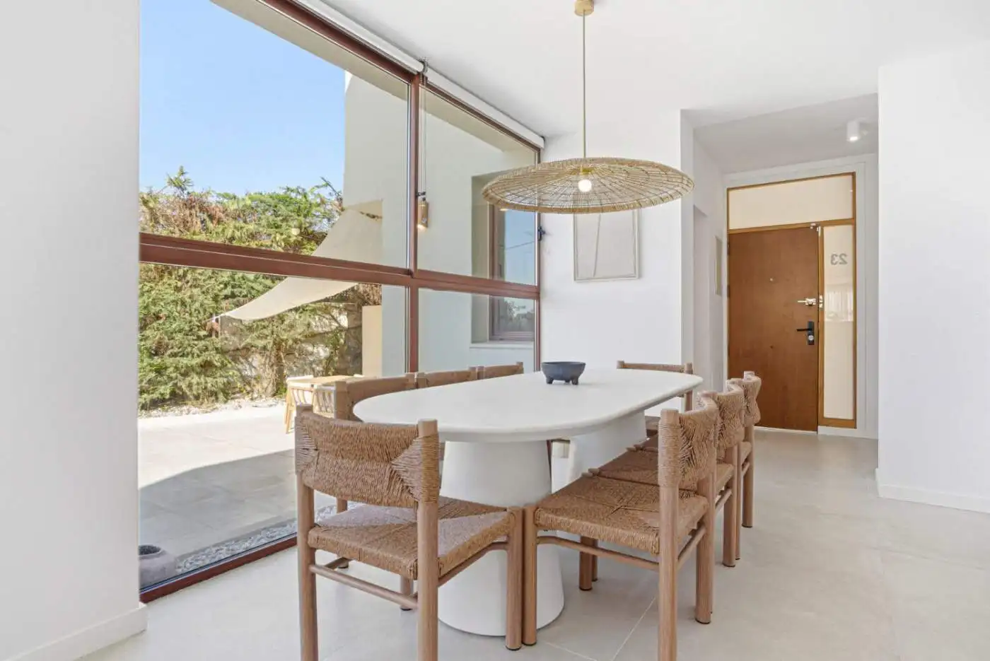 Elegant interior of a 5-bedroom corner townhouse in Cancelada, Estepona, featuring bright living spa.