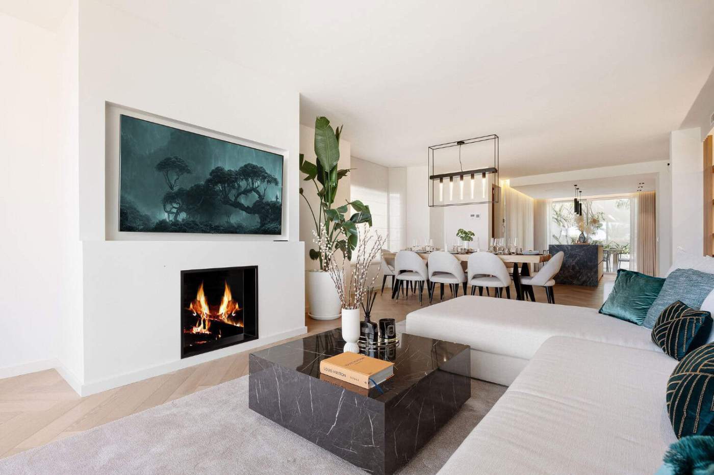 Luxury Townhouse Living Room Luxury townhouse interior with modern decor in Marbella's Golden Mile.