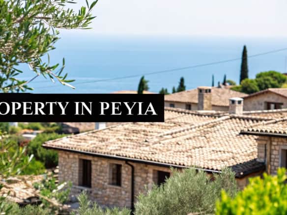 Beautiful hillside property in Peyia with scenic sea views and traditional stone architecture. Perfe.