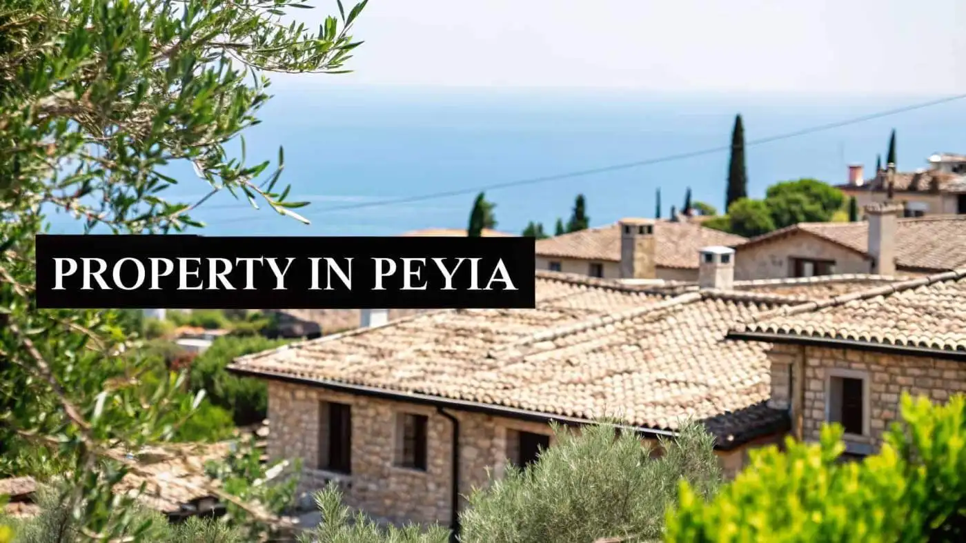Beautiful hillside property in Peyia with scenic sea views and traditional stone architecture. Perfe.