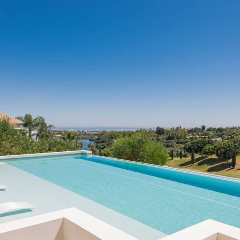 Infinity pool with stunning views of Los Flamingos golf course and surrounding landscape. Perfect fo.