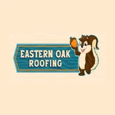 Eastern Oak Roofing logo with a cartoon squirrel holding a hammer.