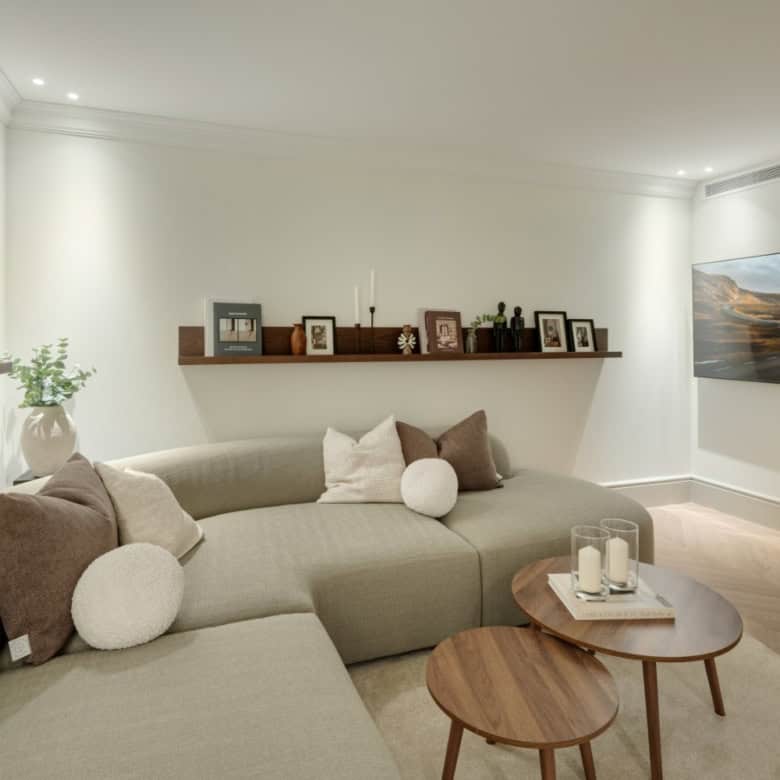 Luxury contemporary villa living room with modern decor and cozy seating in La Zagaleta.