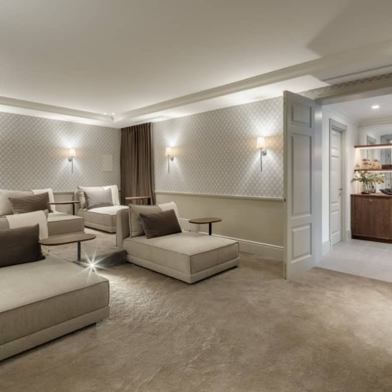 Luxury villa living room with elegant decor and modern furnishings.
