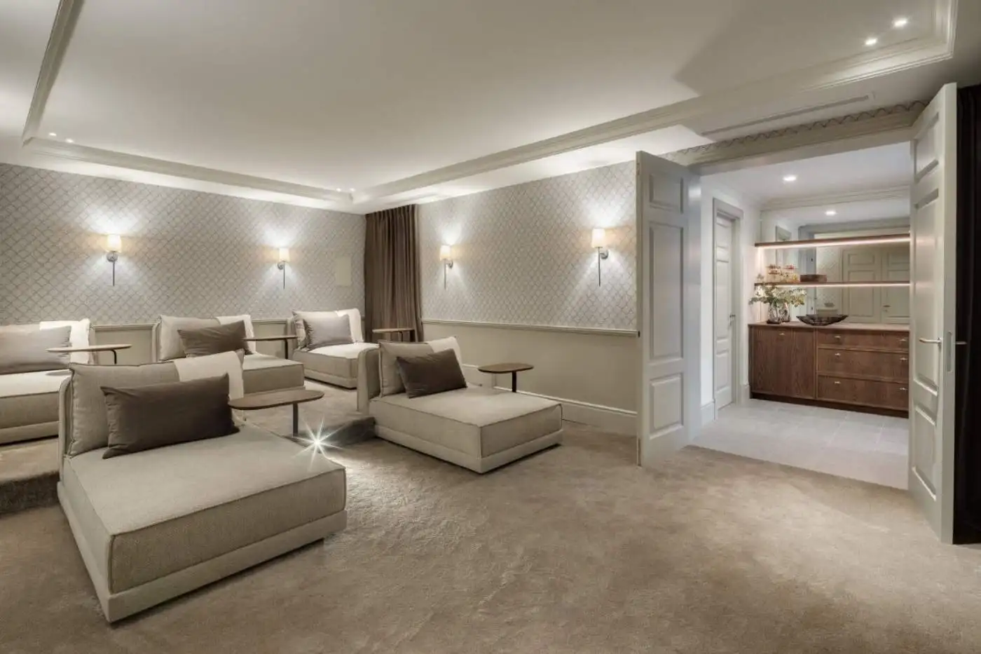 Luxury villa living room with elegant decor and modern furnishings.