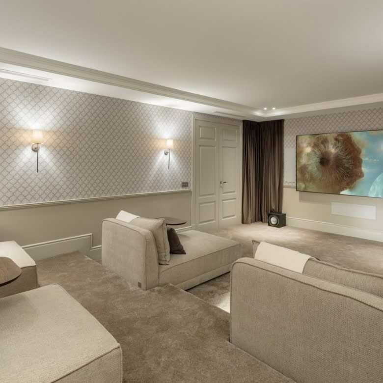 Modern living room with elegant decor and ambient lighting in La Zagaleta villa.