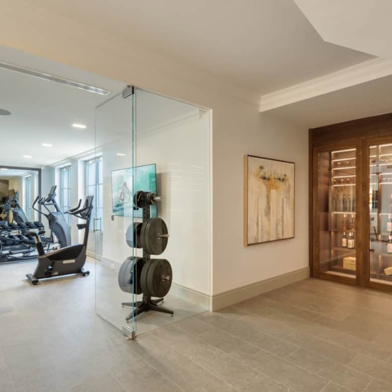Modern gym with fitness equipment at Villa Liora in La Zagaleta.