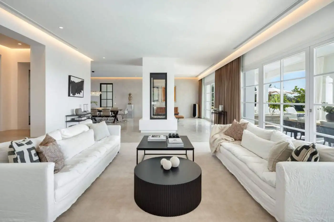 Elegant living room with panoramic views in Marbella Club Golf Resort.