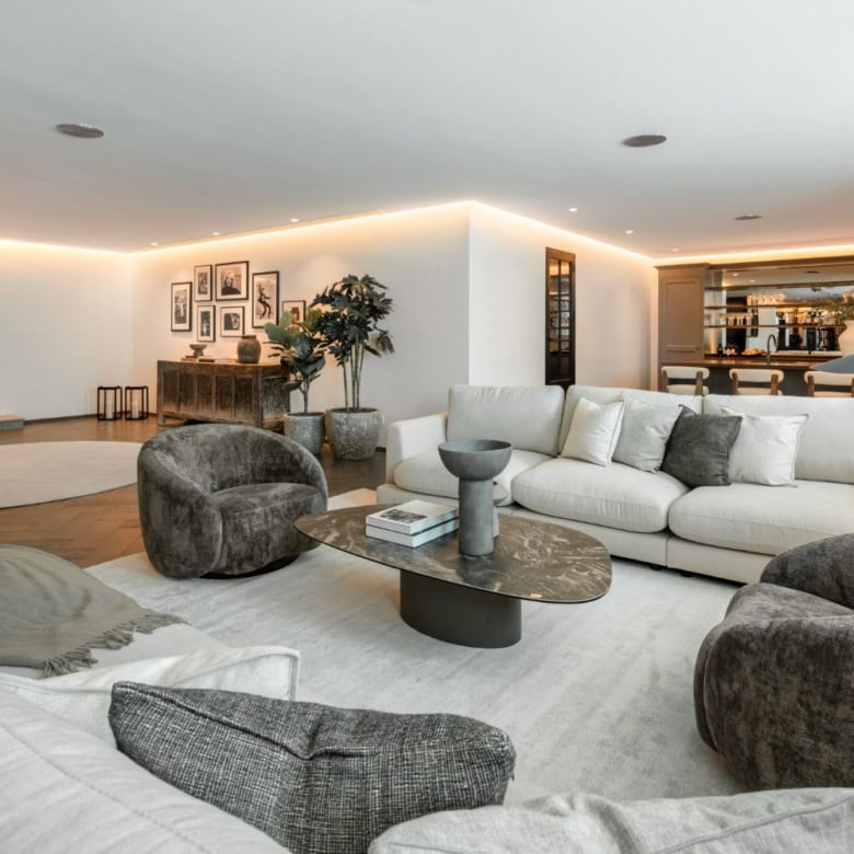 Luxury mansion interior with modern furniture and elegant decor in Marbella.