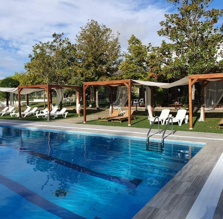 Pool and sun loungers at the Luxury Finca Vivaldi Hotel in Leon, Spain.