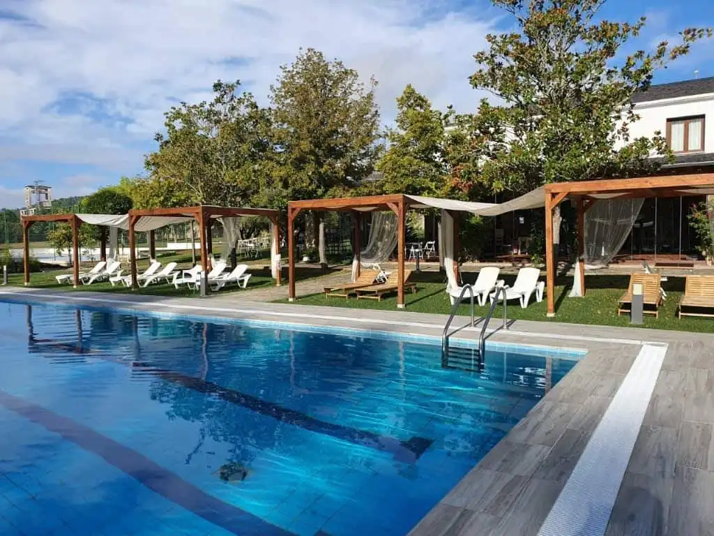 Luxury Finca Vivaldi Hotel Pool Pool and sun loungers at the Luxury Finca Vivaldi Hotel in Leon, Spain.
