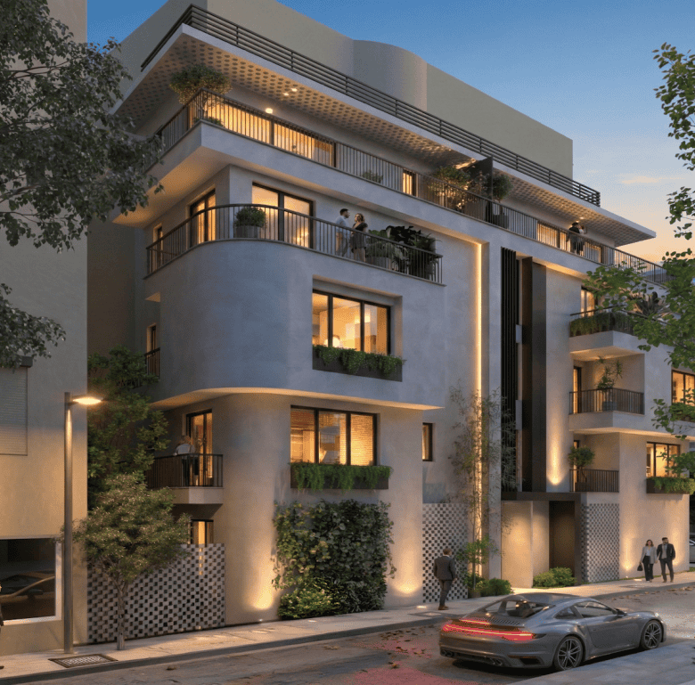Contemporary residential building in Pagkrati, Athens, Greece, featuring stylish architecture and lu.