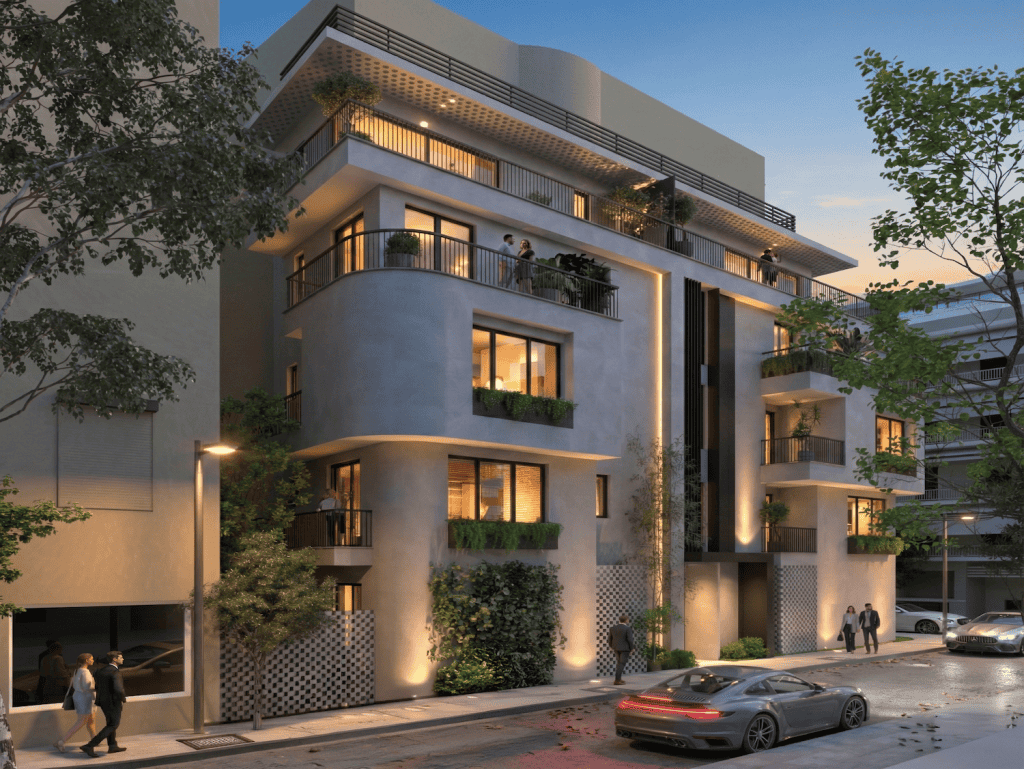 Contemporary residential building in Pagkrati, Athens, Greece, featuring stylish architecture and lu.