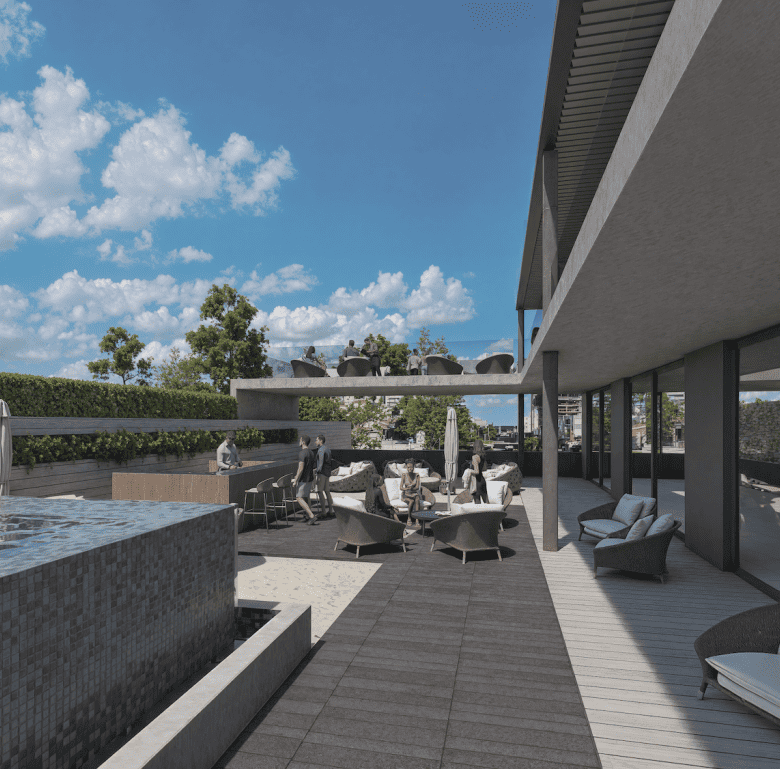 Luxurious outdoor seating with pool and scenic views in Punta del Este.