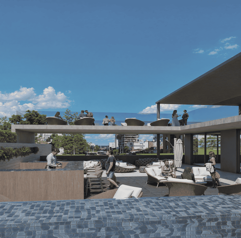 Stylish rooftop lounge in Punta del Este, Uruguay offering relaxing seating and panoramic ocean view.