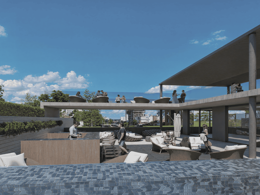 Luxury rooftop lounge in Punta del Este, Uruguay with modern seating and scenic views. Stylish rooftop lounge in Punta del Este, Uruguay offering relaxing seating and panoramic ocean view.