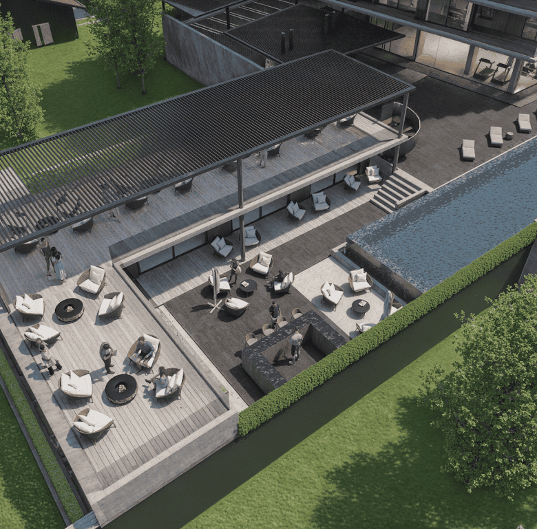 Outdoor pool and lounge area at Manglar Umbra, Punta del Este, Uruguay.