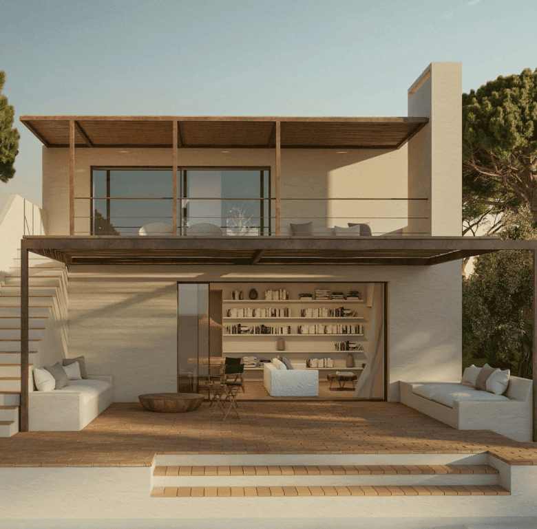 Modern Ferragudo villa with outdoor terrace and scenic views.