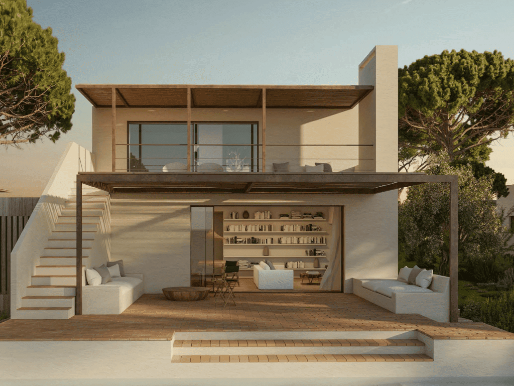 Modern Ferragudo villa with outdoor terrace and scenic views.