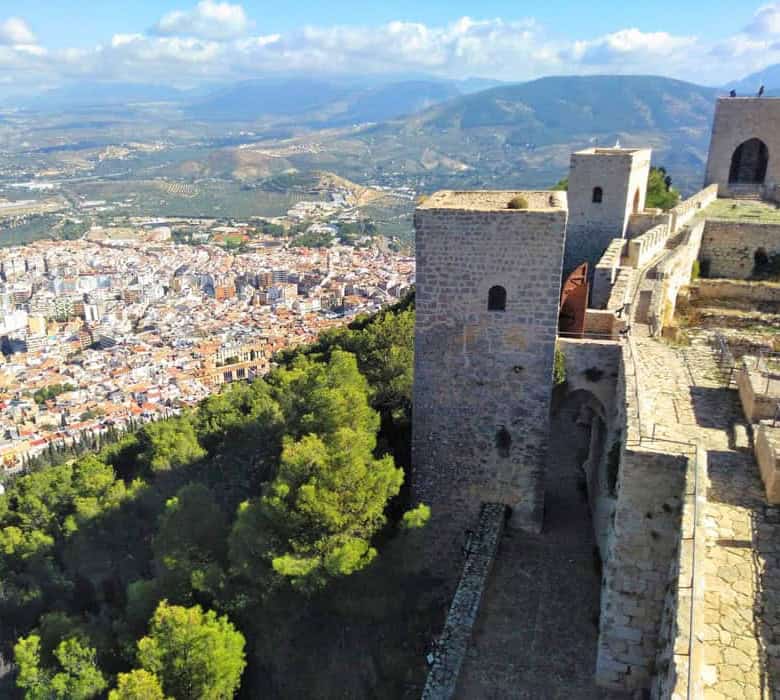 Historic castle walls and scenic views in Jaen, Spain.