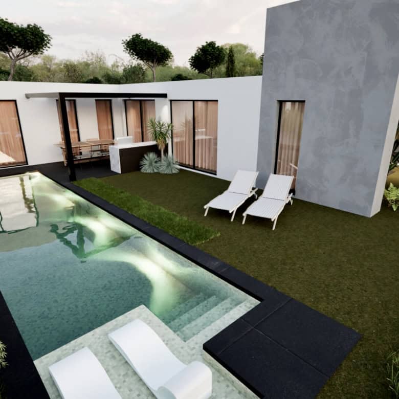 Modern villa with private pool in Setubal, Portugal, perfect for relaxing and enjoying outdoor livin.