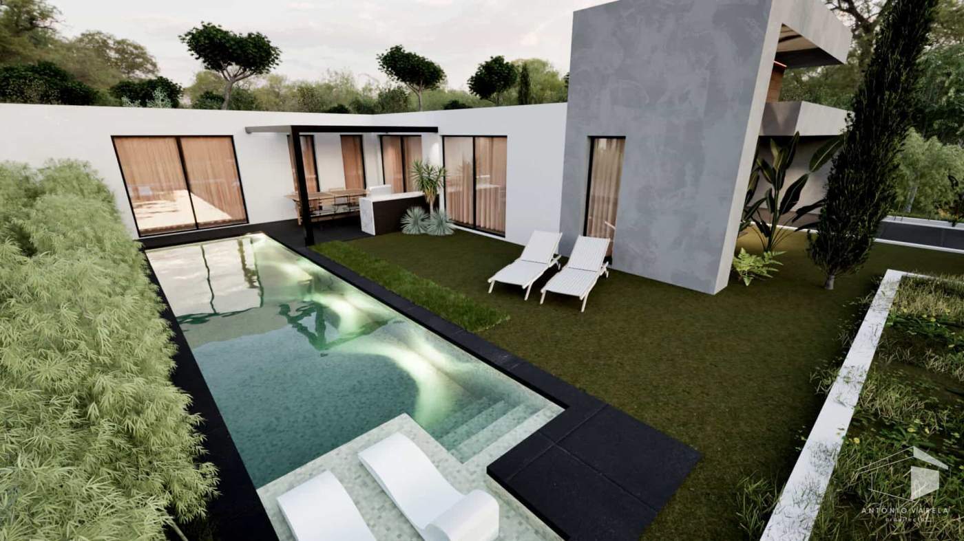 Modern villa with private pool in Setubal, Portugal, perfect for relaxing and enjoying outdoor livin.