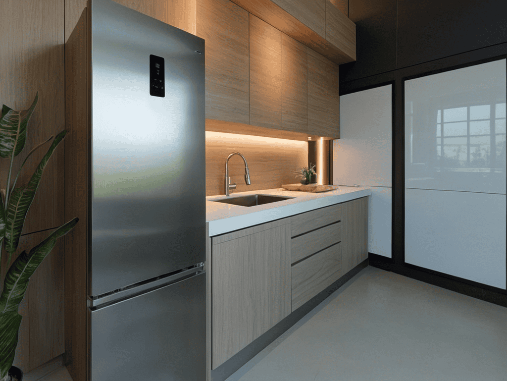 Contemporary kitchen with sleek cabinetry, stainless steel appliances, and minimalist design.