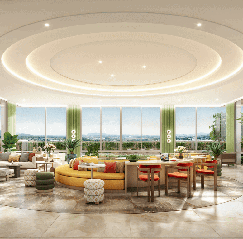 Luxury condo living room in Phuket, Thailand with modern design and panoramic views.