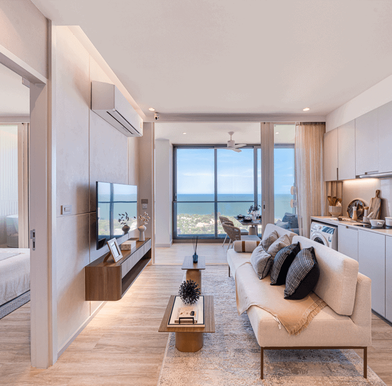 Bright Hua Hin apartment with sea views and contemporary decor.