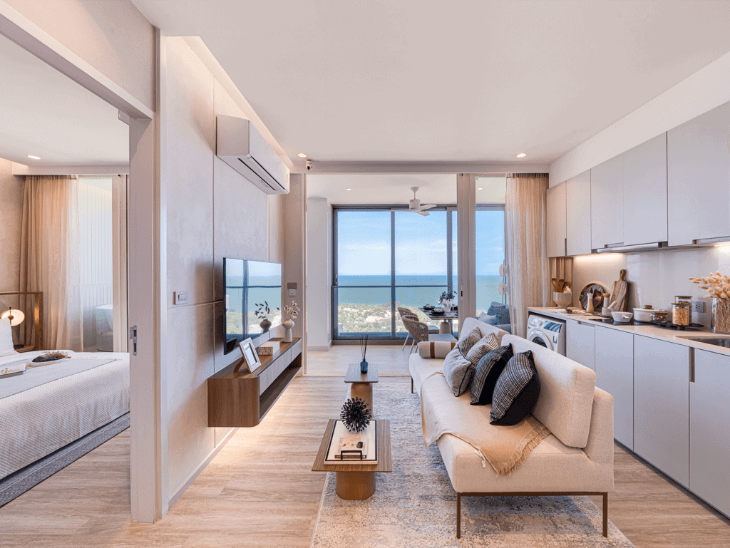 Bright Hua Hin apartment with sea views and contemporary decor.
