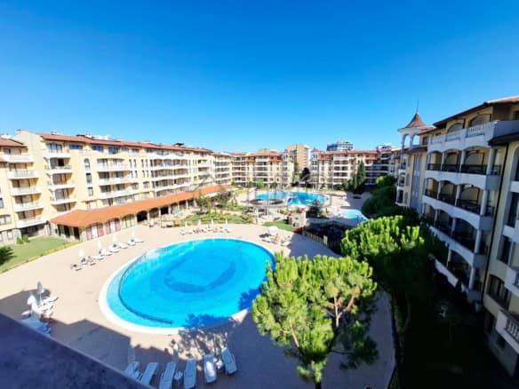 Pool view from apartment at Royal Sun, Sunny Beach.