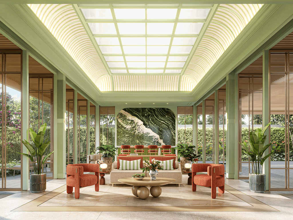 Luxurious Phuket property with spacious living area, large glass windows, and lush outdoor views. Pe.