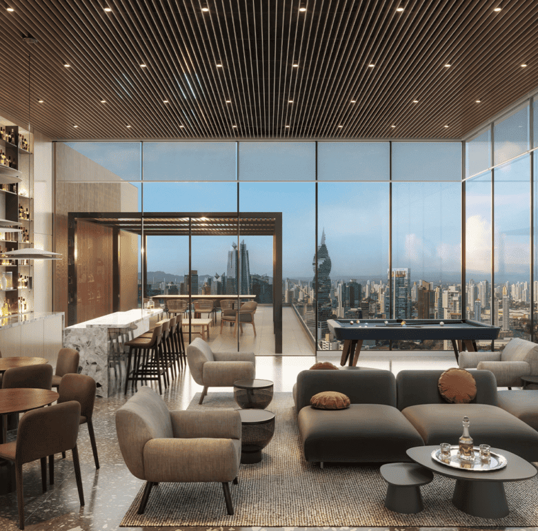 Luxurious modern apartment interior with city views in Panama City, Panama.