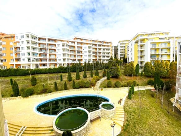 Apartment with pool view in Sveti Vlas, Bulgaria, featuring modern design and spacious balconies.